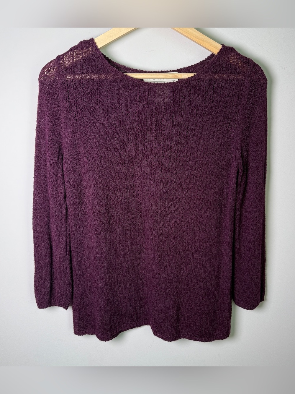 VTG Norton McNaughton Open Knit Sweater | Ramie/Rayon | Size S | Plum/Aubergine
